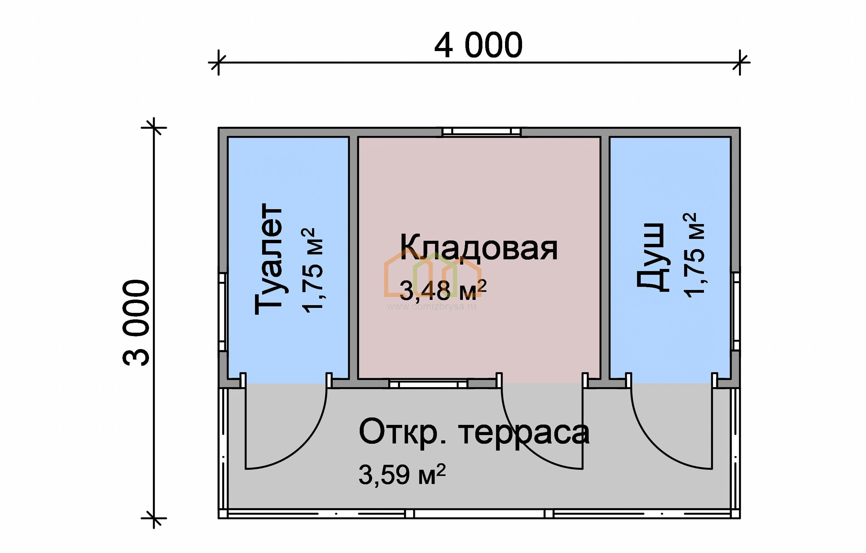 Хозблок с верандой эконом Веста-1 (ЭСС) 3х4 Площадь: 12 м² с верандой со  сборкой на участке с душем, туалетом и кладовкой под ключ в Волгограде