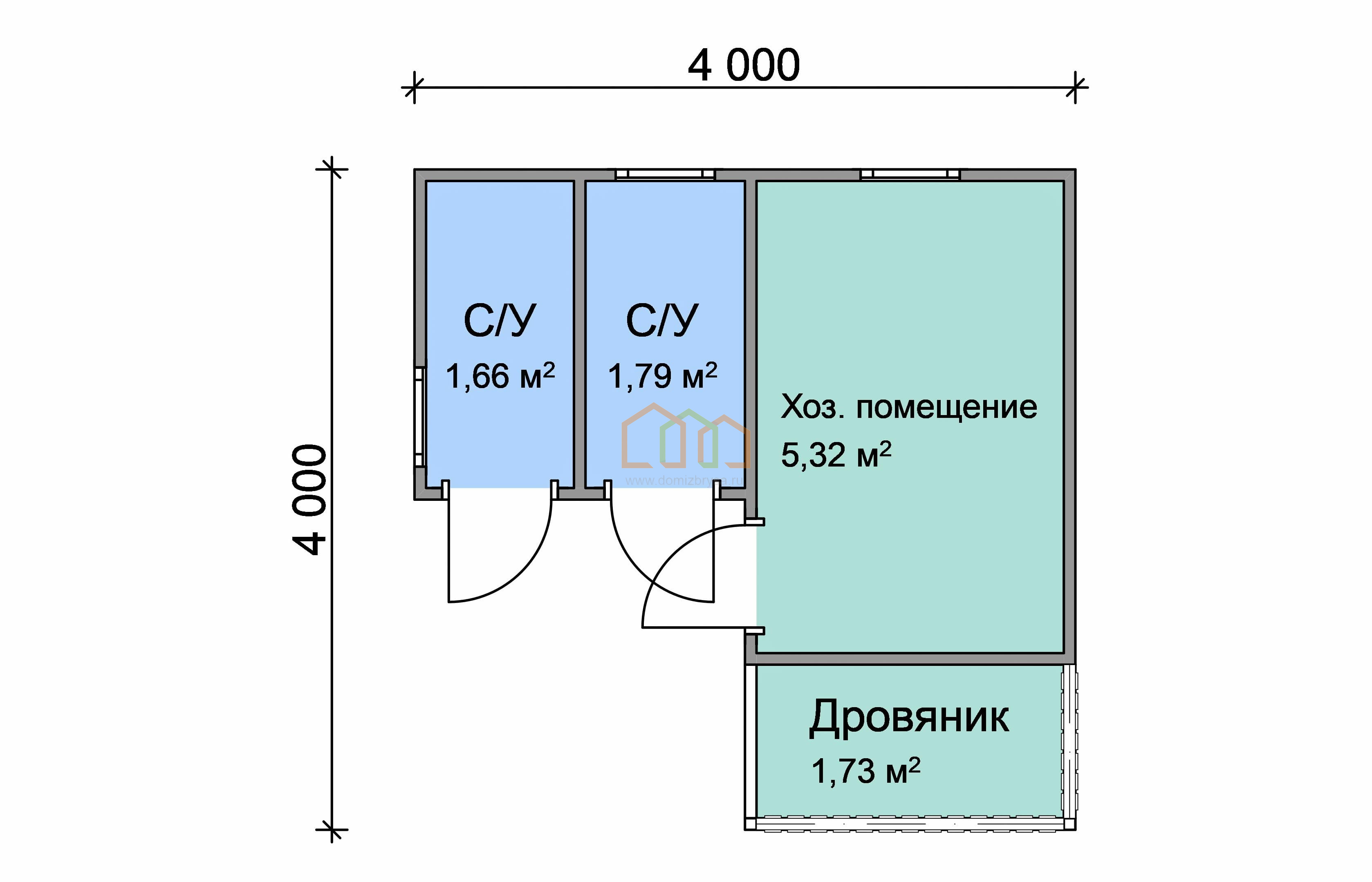 Угловой хозблок с туалетом, душем и дровником 4x4 (16 м²), цена 215500 руб.  под ключ в Волгограде